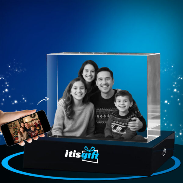 Custom 3D Laser Engraved Crystal Gift - Personalized Christmas Photo Keepsake for Family, Stocking Stuffers and Holiday Home Decor